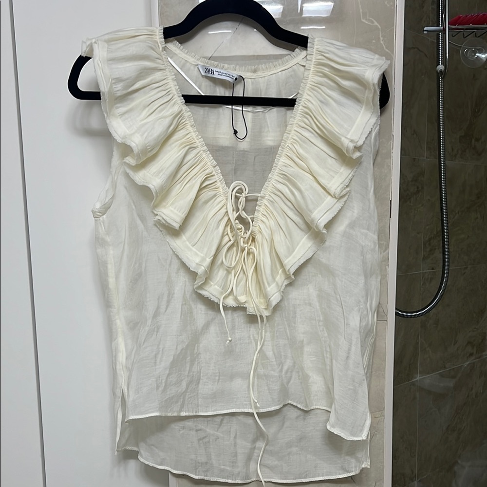 Zara Cream Ruffled Tie Front Blouse